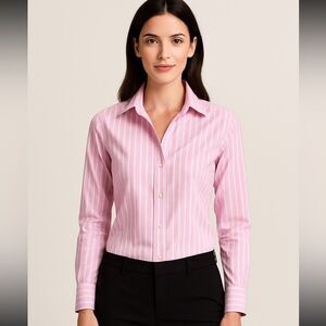 Brooks Brothers Pink Striped Fitted Button Down Shirt – Size 6, Notched Collar